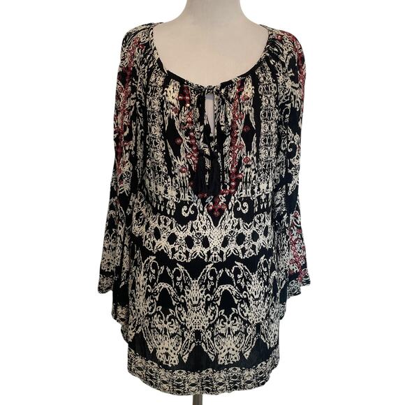 Soft Surroundings Grace Embroidered Tunic Womens Small Black Boho Tassel Top - Picture 2 of 9